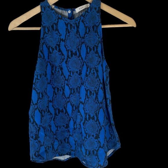 A.L.C.  Anise Black/Blue Python Snake Print Crepe Top Sz 2 - Picture 2 of 10